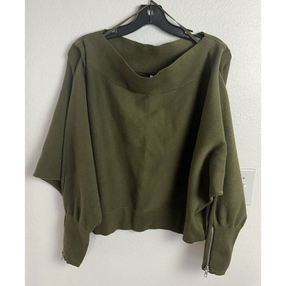 Free People  Hide and Seek Off Shoulder Pullover Sweater Size Small Green - Picture 9 of 10